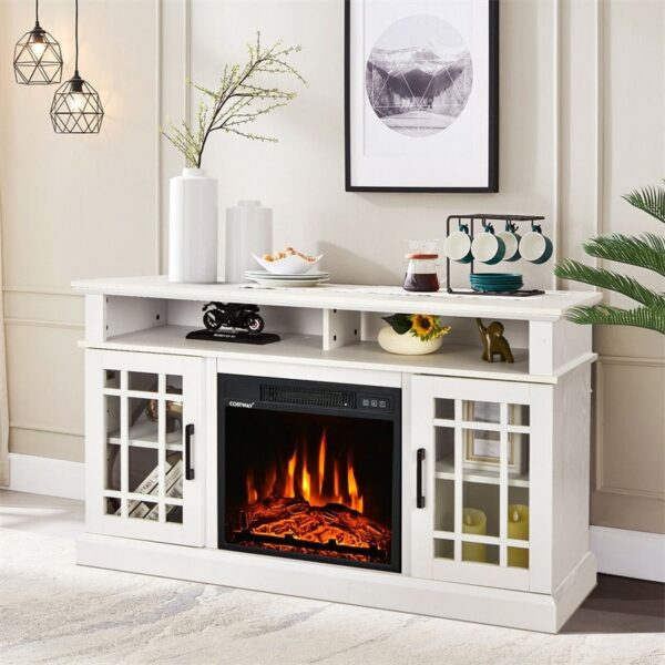 48" Fireplace TV Stand for TVs up to 50", Wood Entertainment Center TV Console with 18