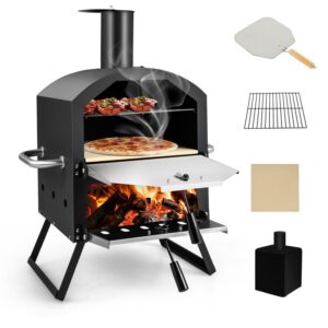 Outdoor 2-Layer Pizza Oven Wood Fired Pizza Oven with Waterproof Cover